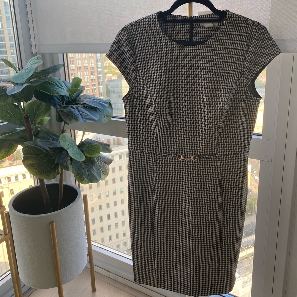 Grey Houndstooth Work Dress